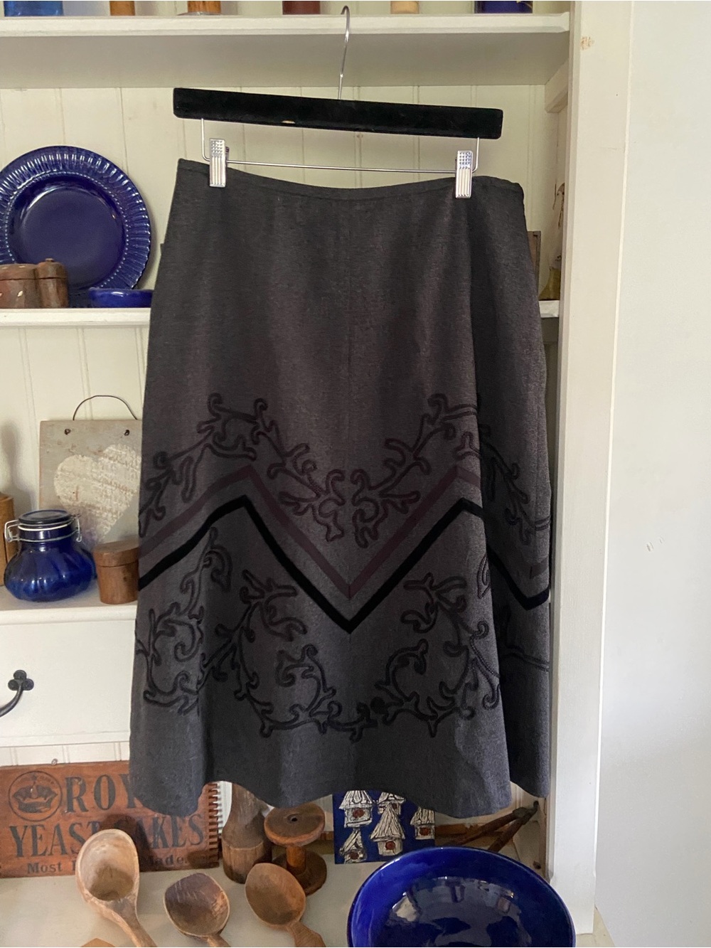Ann Taylor Gray A-Line Skirt with Decorative Trim